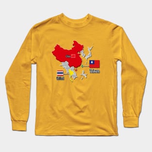 where is taiwan world map | taiwan location map_not Thailand and China_yellow Long Sleeve T-Shirt